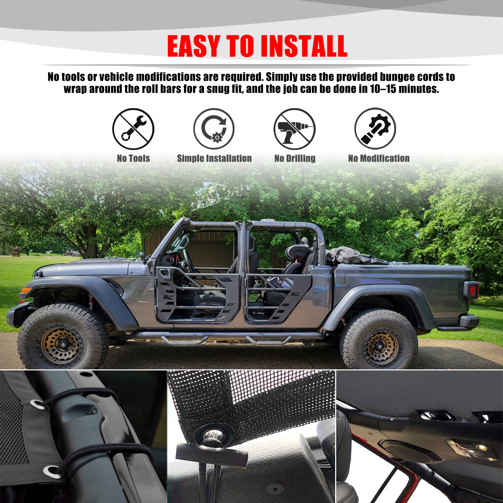 For Jeep Gladiator JT 4 Door A - Screen Top Mesh incelemesi ve fiyatı