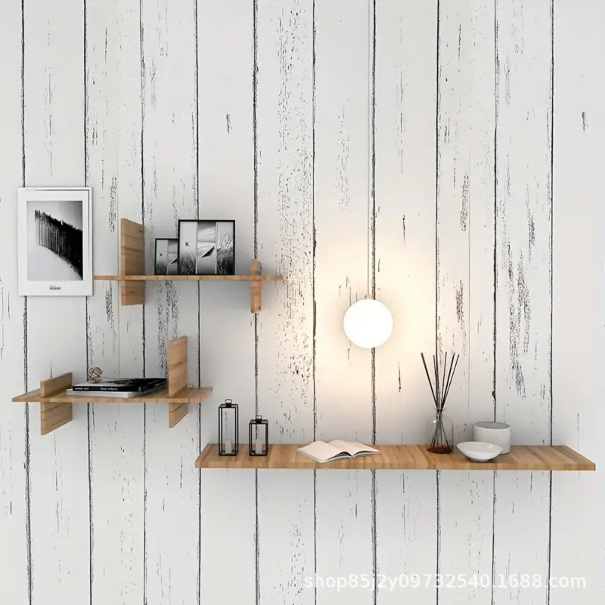Retro White Wallpaper Wooden P - Pvc Panel Background incelemesi ve fiyatı
